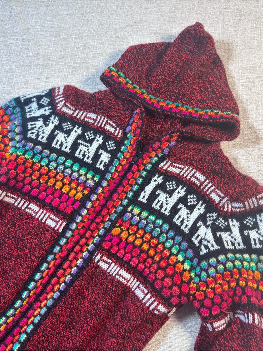 Peruvian Alpaca Llama Nordic Full Zip Hooded Sweater Women’s S Tribal Boho